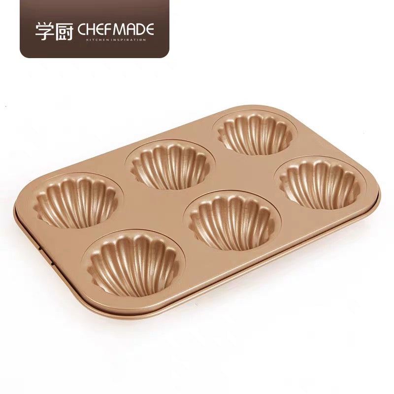 QIFEI 1Pc Madeleine Pan, 6 Cavity Heavy Duty Shell Shape Baking Mold  Nonstick Cookie/Cake/Scone Pan Whoopie Pie Pan for Oven Baking Shell 
